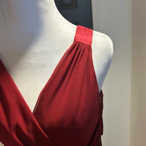 EVA PICONE Sz 8 Burgandy Chiffon V Neck Satin Sash Flowy Fairy Babydoll Event - Picture 3 of 7